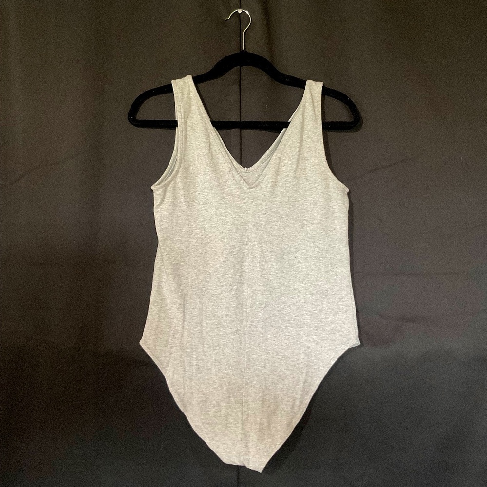 Gap Womens Bodysuit Gray Sleeveless Double V Neck Cotton Blend Size M